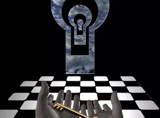 BGSICoaching | Key in human hands. Mystic keyholes and checkered floor | Unlock Your Imagination