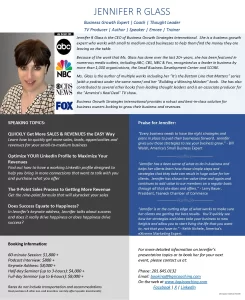 Jennifer R Glass - Speaker One Sheet | Business Growth Expert | Coach | Thought Leader | TV Producer | Speaker | Emcee | Trainer